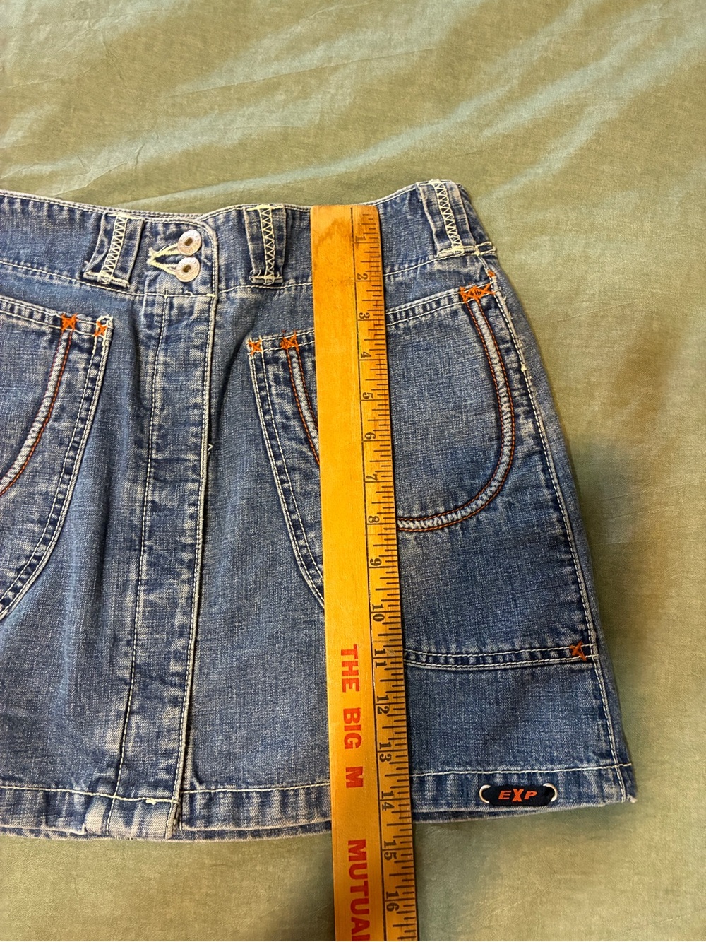Vintage Express Bleus Button Fly Zip Pocket Denim Skirt Size 9/10 - Picture 12 of 13